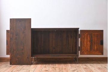 アンティーク家具　和製アンティーク　ヒノキ材天板　鉄脚収納棚