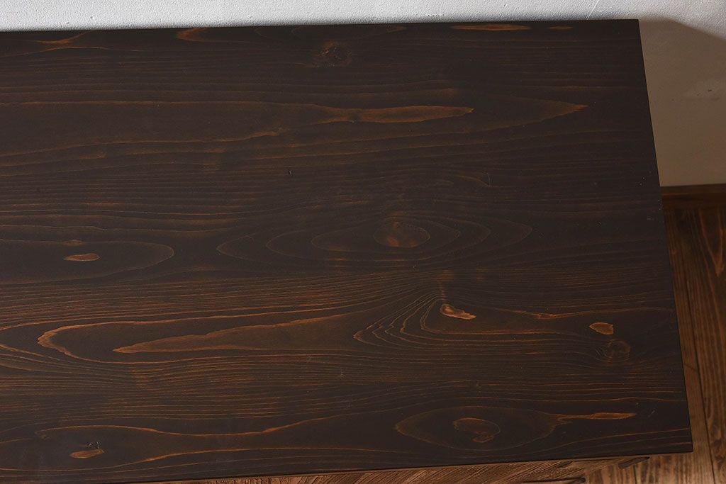 アンティーク家具　和製アンティーク　ヒノキ材天板　鉄脚収納棚