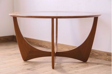 ヴィンテージ家具 G-plan(ジープラン) 北欧ビンテージ チーク材 ガラストップラウンドテーブル(センターテーブル・コーヒーテーブル)(3)