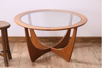 ヴィンテージ家具 G-plan(ジープラン) 北欧ビンテージ チーク材 ガラストップラウンドテーブル(センターテーブル・コーヒーテーブル)(3)