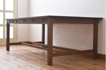 アンティーク家具　和製アンティーク　オーク材の特大作業台(ダイニングテーブル)