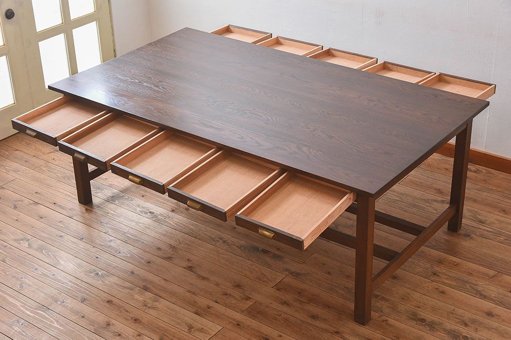 アンティーク家具　和製アンティーク　オーク材の特大作業台(ダイニングテーブル)