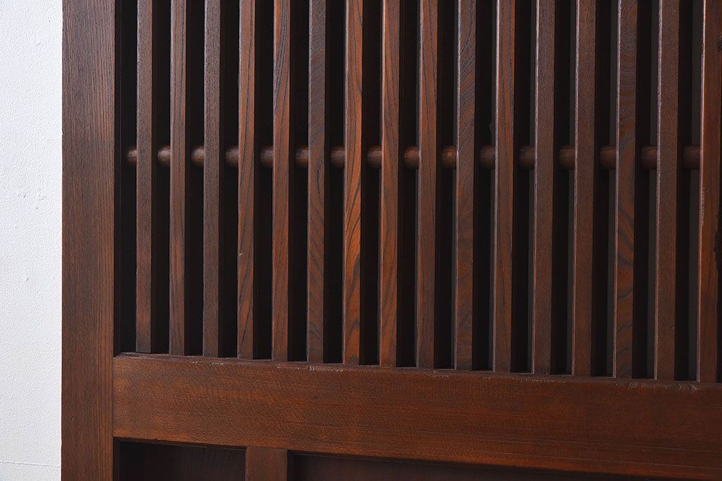 大正期　総欅材のアンティーク格子蔵戸(玄関戸)