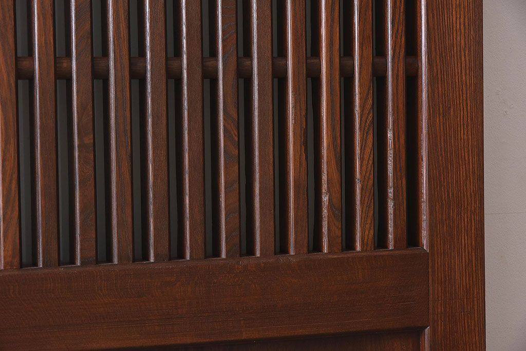 大正期　総欅材のアンティーク格子蔵戸(玄関戸)