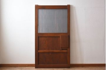 大正期　総欅材のアンティーク格子蔵戸(玄関戸)