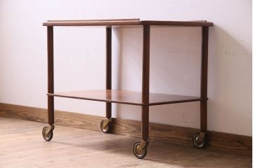ヴィンテージ家具　北欧ビンテージ　チーク材　シンプルなキャスター付きトロリー(キッチンワゴン)