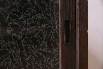 アンティーク家具　昭和期　和製アンティーク　結霜ガラス　桐材製の鉄脚ローボード(ローチェスト)