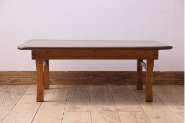 レトロ家具　昭和レトロ　和製アンティーク　栓材一枚板!古い木の味わい深い角ちゃぶ台(3)