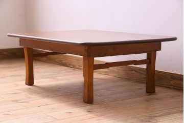 レトロ家具　昭和レトロ　和製アンティーク　栓材一枚板!古い木の味わい深い角ちゃぶ台(3)