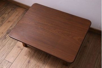 レトロ家具　昭和レトロ　和製アンティーク　栓材一枚板!古い木の味わい深い角ちゃぶ台(3)