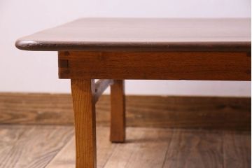 レトロ家具　昭和レトロ　和製アンティーク　栓材一枚板!古い木の味わい深い角ちゃぶ台(3)