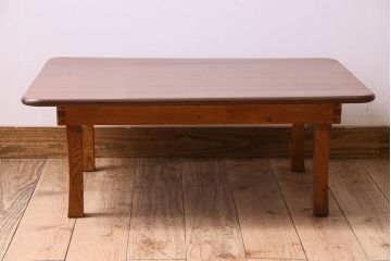 レトロ家具　昭和レトロ　和製アンティーク　栓材一枚板!古い木の味わい深い角ちゃぶ台(3)