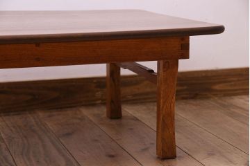 レトロ家具　昭和レトロ　和製アンティーク　栓材一枚板!古い木の味わい深い角ちゃぶ台(3)