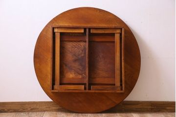 レトロ家具　昭和レトロ　和製アンティーク　栓材製!折り畳み式丸型ちゃぶ台