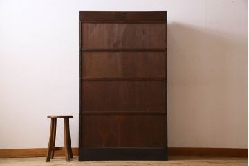 アンティーク家具　オーク材 ステンドガラスがおしゃれなスタッキングブックケース(本箱)