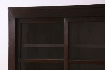 アンティーク家具　和製アンティーク　前面檜材　四枚引き戸の重ね戸棚(収納棚)