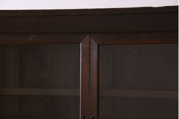 アンティーク家具　和製アンティーク　前面檜材　四枚引き戸の重ね戸棚(収納棚)