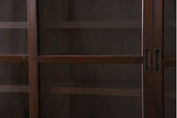 アンティーク家具　和製アンティーク　前面檜材　四枚引き戸の重ね戸棚(収納棚)