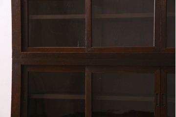 アンティーク家具　和製アンティーク　前面檜材　四枚引き戸の重ね戸棚(収納棚)