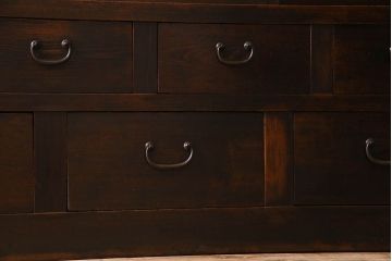 アンティーク家具　和製アンティーク　前面檜材　四枚引き戸の重ね戸棚(収納棚)