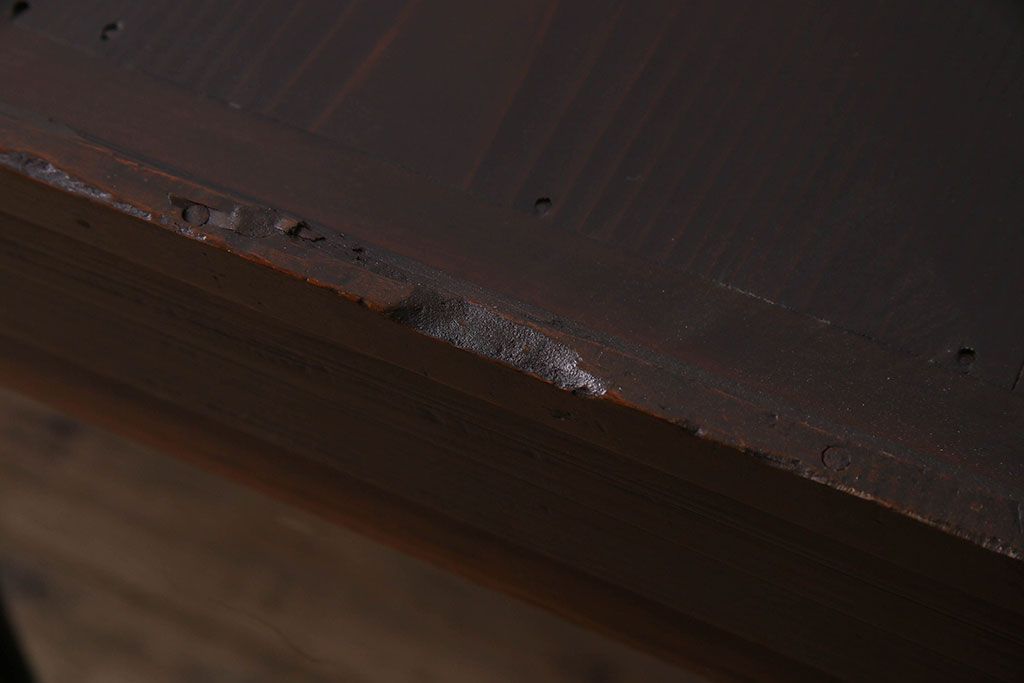 アンティーク家具　和製アンティーク　前面檜材　四枚引き戸の重ね戸棚(収納棚)