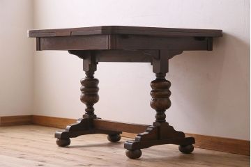 アンティーク家具　イギリスアンティーク　オーク材　ドローリーフテーブル(エクステンションテーブル)