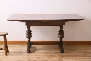 アンティーク家具　イギリスアンティーク　オーク材　ドローリーフテーブル(エクステンションテーブル)