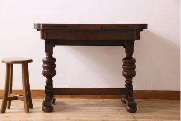 アンティーク家具　イギリスアンティーク　オーク材　ドローリーフテーブル(エクステンションテーブル)