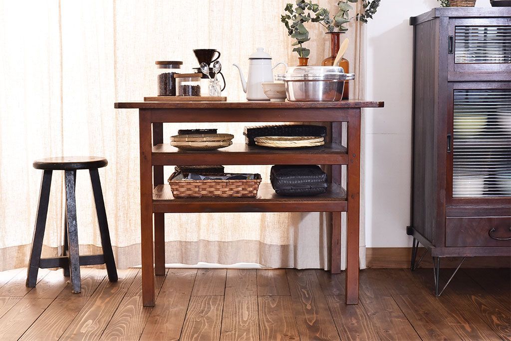 アンティーク家具　大正〜昭和期　ヒノキ材のシンプルな作業台(テーブル)