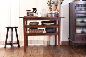 アンティーク家具　大正〜昭和期　ヒノキ材のシンプルな作業台(テーブル)