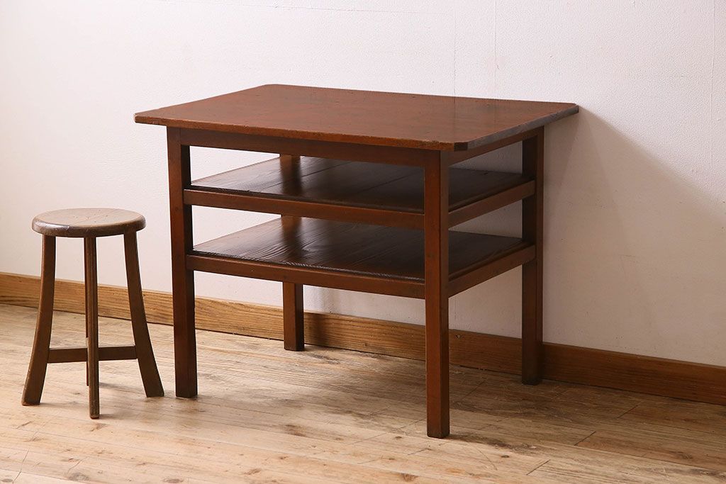 アンティーク家具　大正〜昭和期　ヒノキ材のシンプルな作業台(テーブル)