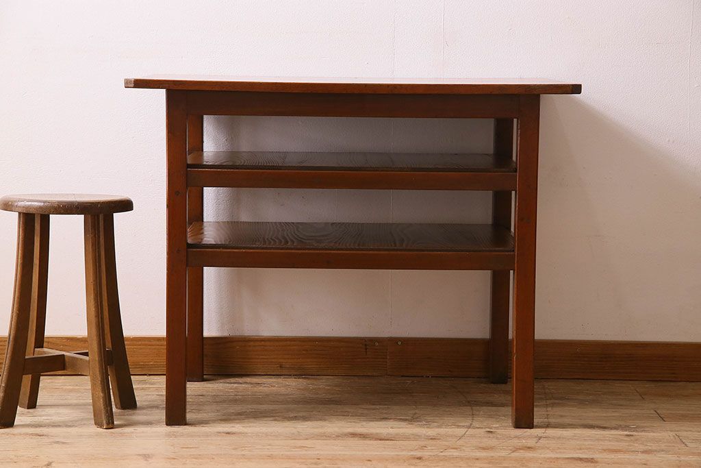 アンティーク家具　大正〜昭和期　ヒノキ材のシンプルな作業台(テーブル)