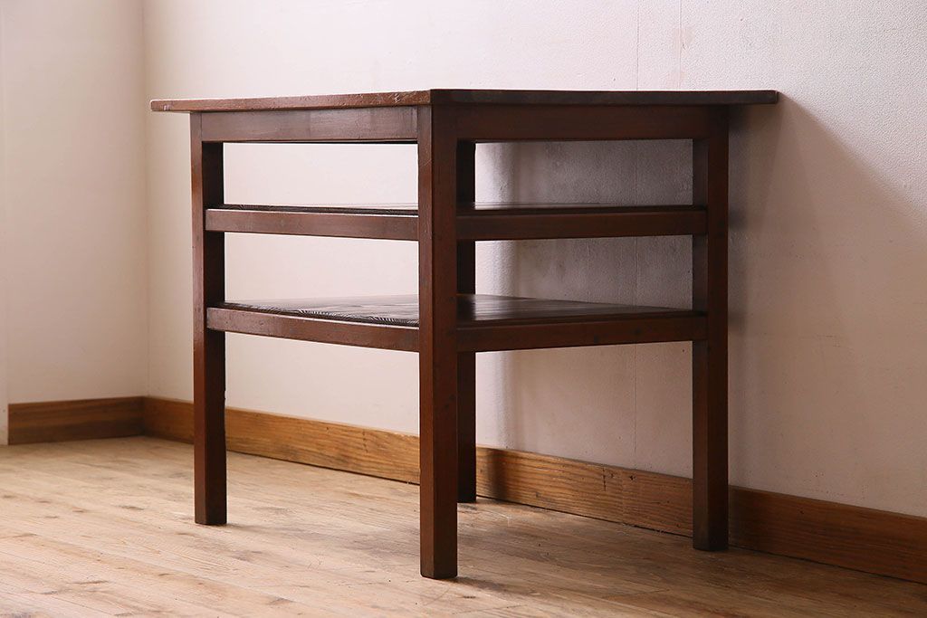 アンティーク家具　大正〜昭和期　ヒノキ材のシンプルな作業台(テーブル)