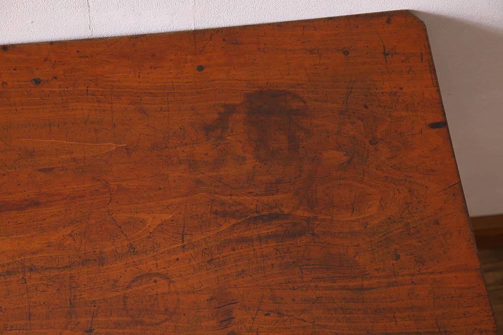 アンティーク家具　大正〜昭和期　ヒノキ材のシンプルな作業台(テーブル)