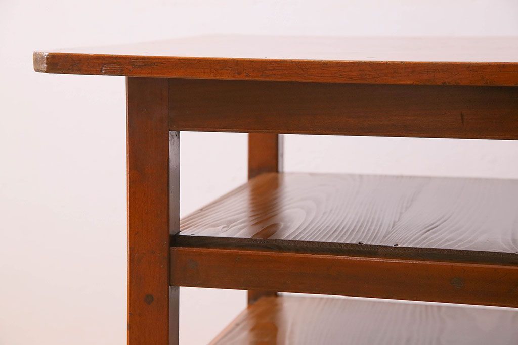 アンティーク家具　大正〜昭和期　ヒノキ材のシンプルな作業台(テーブル)