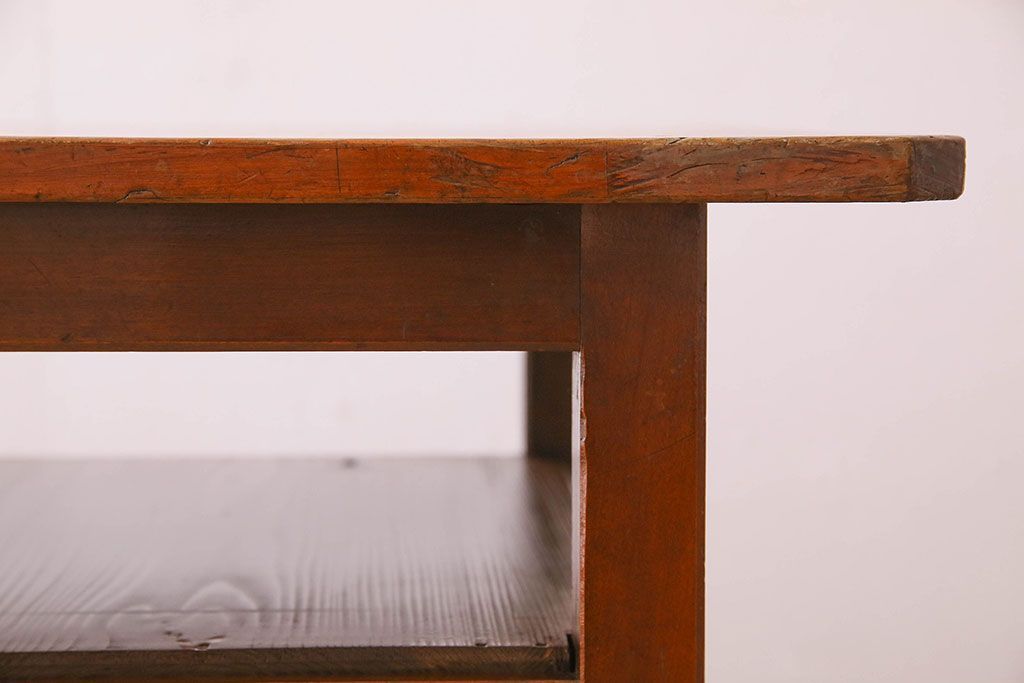 アンティーク家具　大正〜昭和期　ヒノキ材のシンプルな作業台(テーブル)