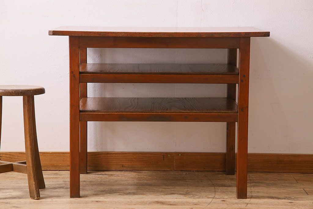 アンティーク家具　大正〜昭和期　ヒノキ材のシンプルな作業台(テーブル)