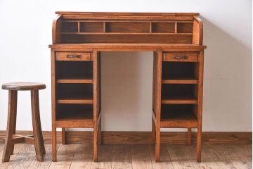 アンティーク家具　イギリスアンティーク　小振りなロールトップデスク(ライティングビューロー、机、在宅ワーク、在宅用)
