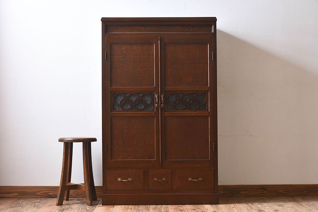 【S様ご成約済み】カバ・タモ材製　モダンなデザインが印象的なアンティーク本箱(ブックケース)