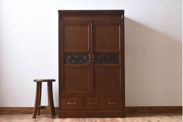 【S様ご成約済み】カバ・タモ材製　モダンなデザインが印象的なアンティーク本箱(ブックケース)