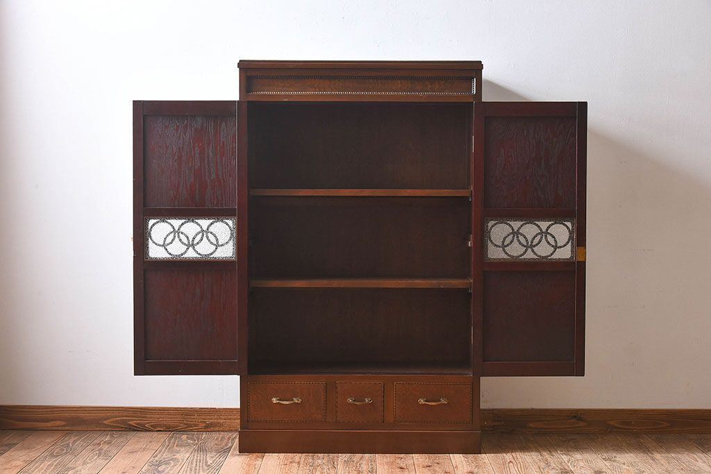 【S様ご成約済み】カバ・タモ材製　モダンなデザインが印象的なアンティーク本箱(ブックケース)