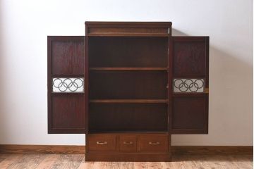 【S様ご成約済み】カバ・タモ材製　モダンなデザインが印象的なアンティーク本箱(ブックケース)