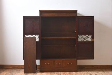 【S様ご成約済み】カバ・タモ材製　モダンなデザインが印象的なアンティーク本箱(ブックケース)
