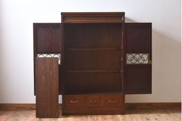 【S様ご成約済み】カバ・タモ材製　モダンなデザインが印象的なアンティーク本箱(ブックケース)