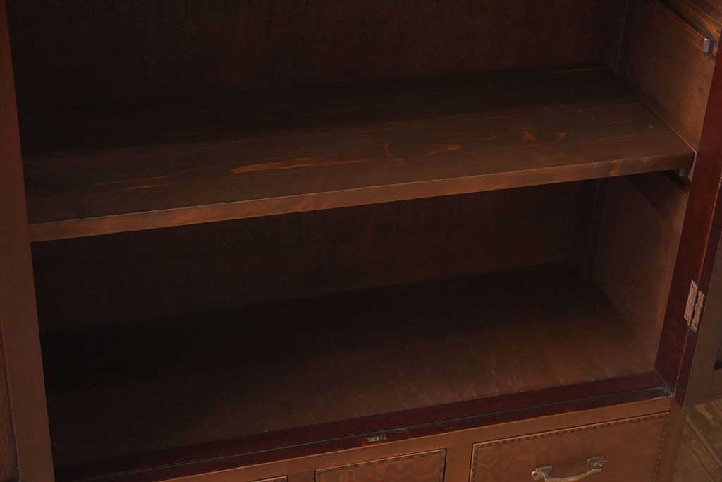 【S様ご成約済み】カバ・タモ材製　モダンなデザインが印象的なアンティーク本箱(ブックケース)