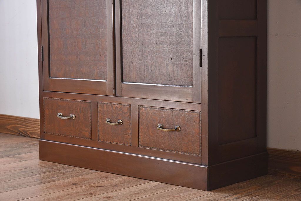 【S様ご成約済み】カバ・タモ材製　モダンなデザインが印象的なアンティーク本箱(ブックケース)