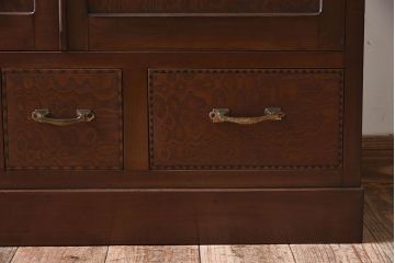 【S様ご成約済み】カバ・タモ材製　モダンなデザインが印象的なアンティーク本箱(ブックケース)