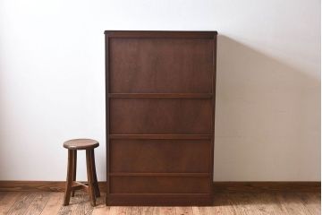 【S様ご成約済み】カバ・タモ材製　モダンなデザインが印象的なアンティーク本箱(ブックケース)