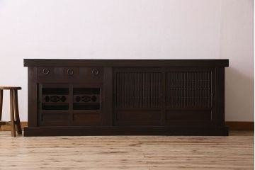 アンティーク家具　明治期　六尺　水屋箪笥ローボード(サイドボード、テレビ台、キャビネット、収納棚)