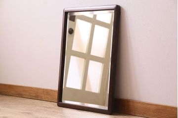 アンティーク雑貨　北海道民芸家具　木製フレームのリメイクミラー(鏡)(3)